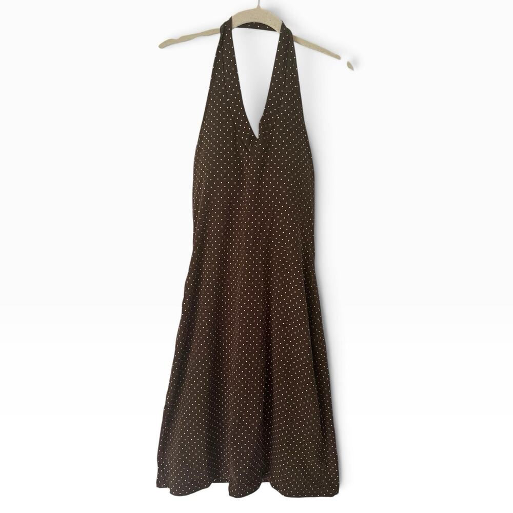NWT OGL Soft Stretch Cotton Halter Neck Polka Dot Mini Bra Dress Medium Brown